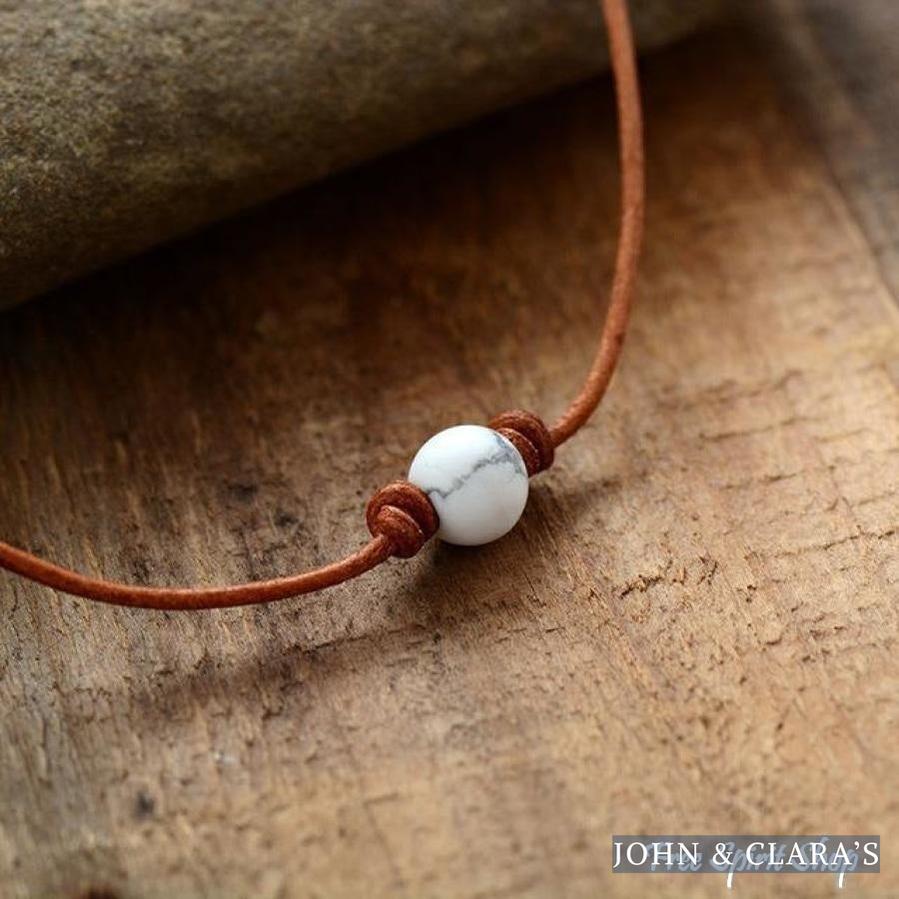 Handmade Leather & Rose Quartz Bead Choker Necklace