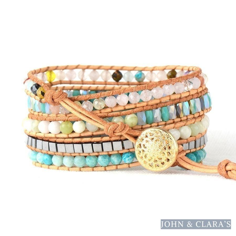 Handmade Natural Amazonite & Mix Gemstones Wrap Bracelet