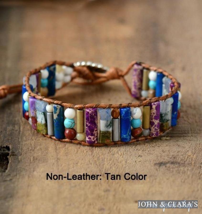 Handmade Natural Gemstone Sunflower Leather Wrap Bracelet