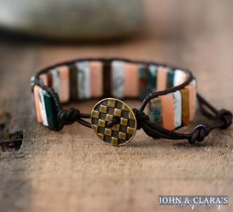Handmade Natural Jasper & Agate Stone Bracelet - 3 Colours