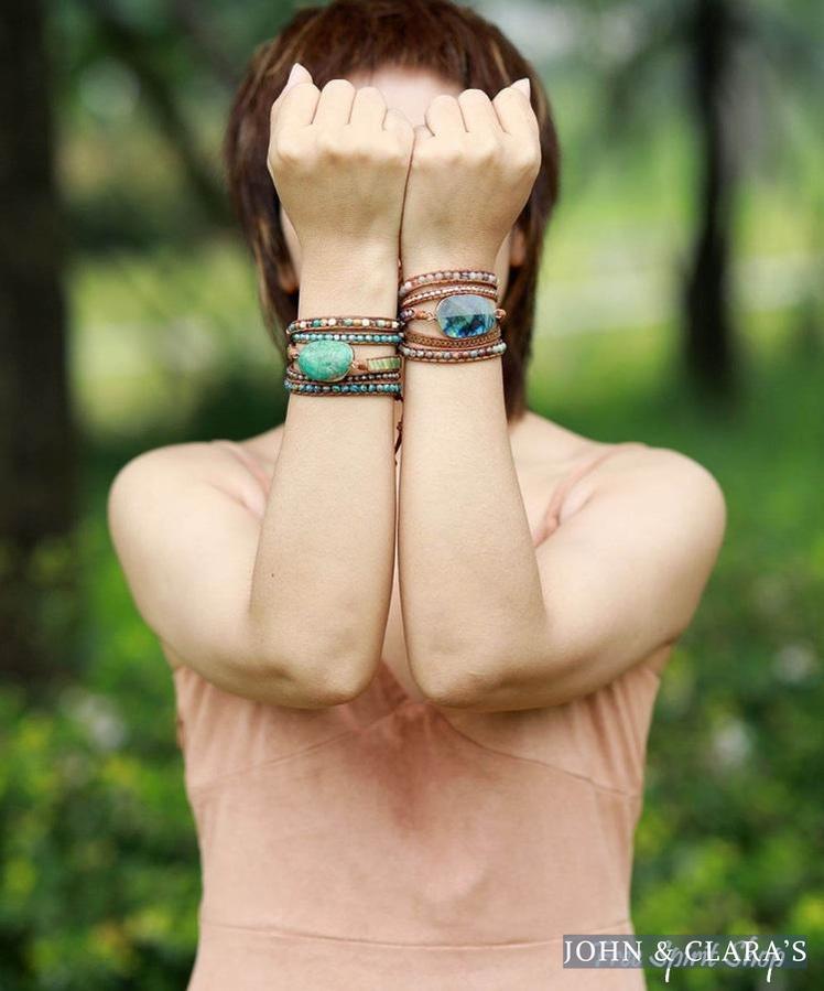 Handmade Natural Labradorite Agate & Jasper Wrap Bracelet