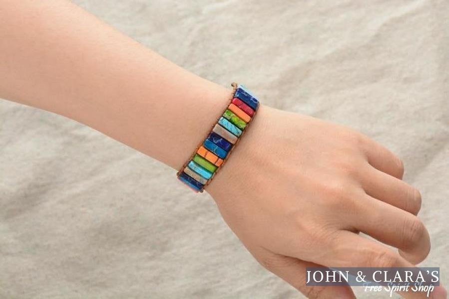 Handmade Rainbow Jasper Leather Wrap Bracelet