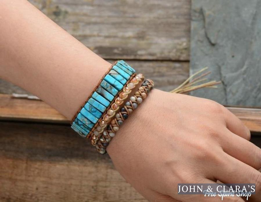Handmade Turquoise Jasper Stone Tube Bracelet