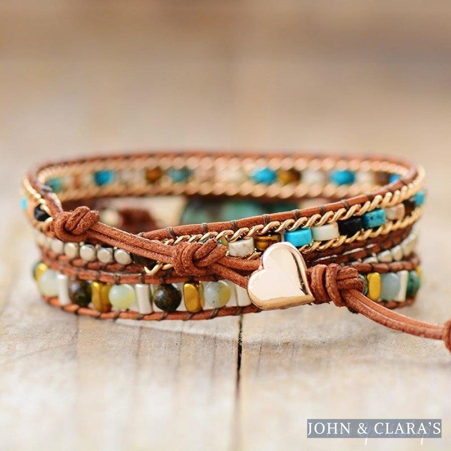 Natural African Turquoise & Mixed Beads Wrap Bracelet