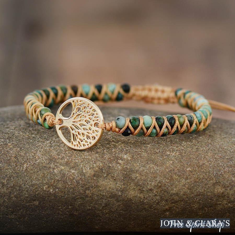 Natural African Turquoise & Tree of Life Bracelet