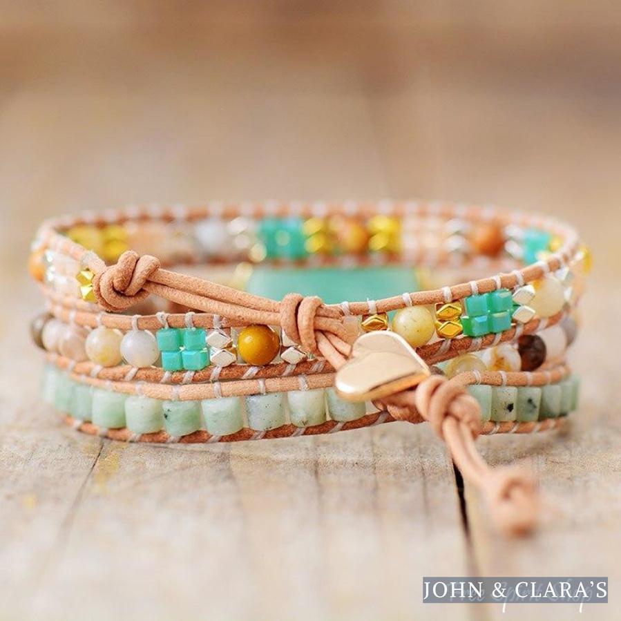 Natural Amazonite & Agate Gemstone Wrap Bracelet