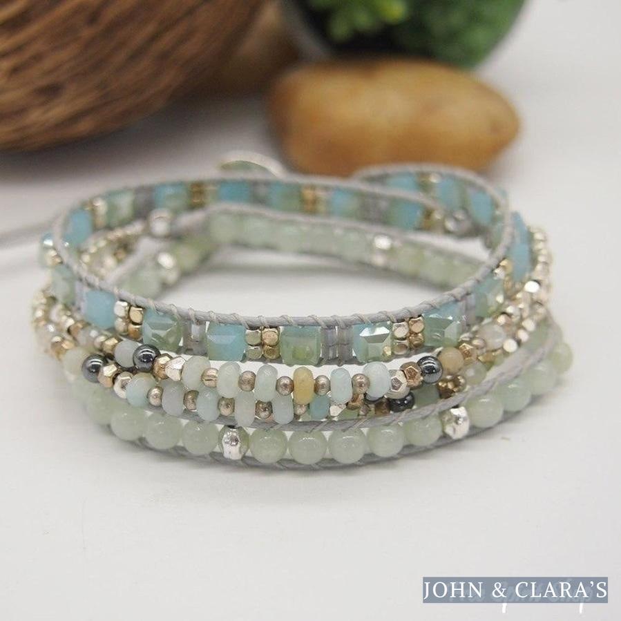 Natural Amazonite & Crystal Beaded Wrap Bracelet