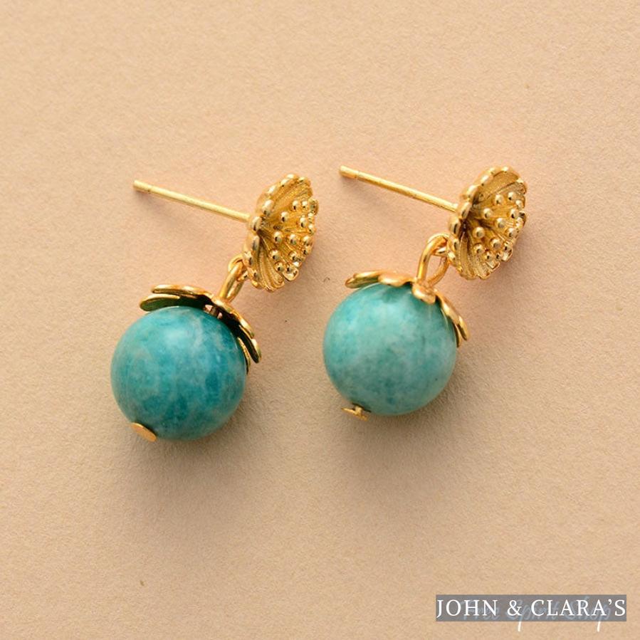 Natural Amazonite Daisy Flower Earrings