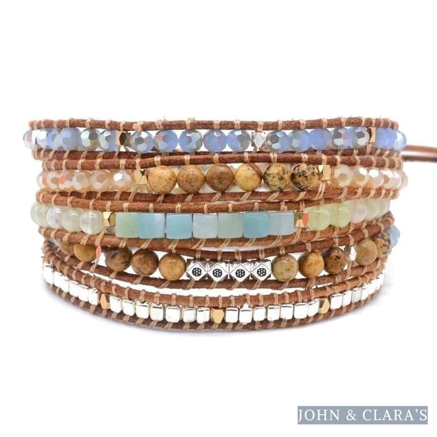 Natural Amazonite & Jasper Leather Wrap Bracelet