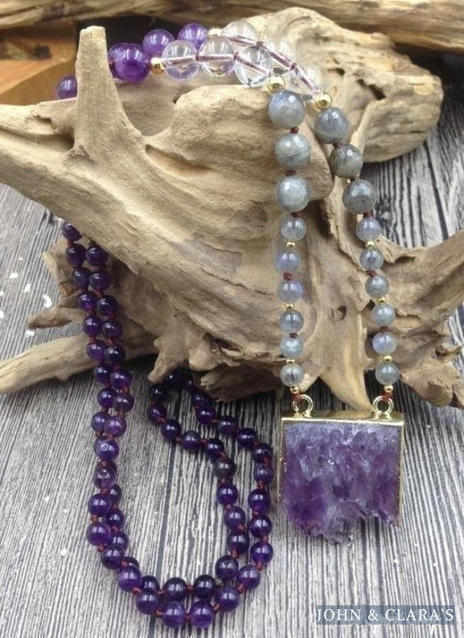 Natural Amethyst Druzy & Labradorite Stone Beaded Necklace