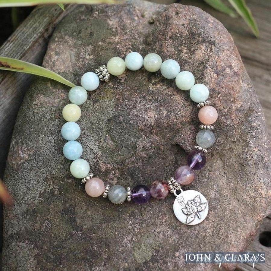 Natural Aquamarine Amethyst Labradorite Lotus Bead Bracelet