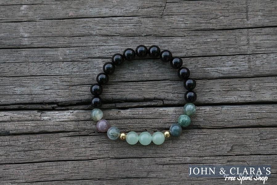 Natural Black Onyx, Indian Agate and Aventurine Bead Bracelet / Necklace