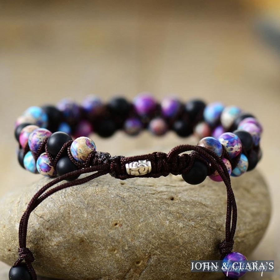 Natural Black Onyx & Purple Jasper Braided Bracelet