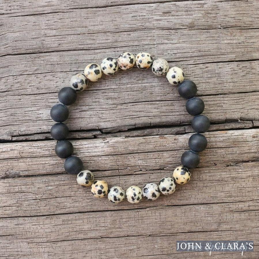 Natural Dalmatian Jasper Black Onyx & Lava Stone Bead Bracelet