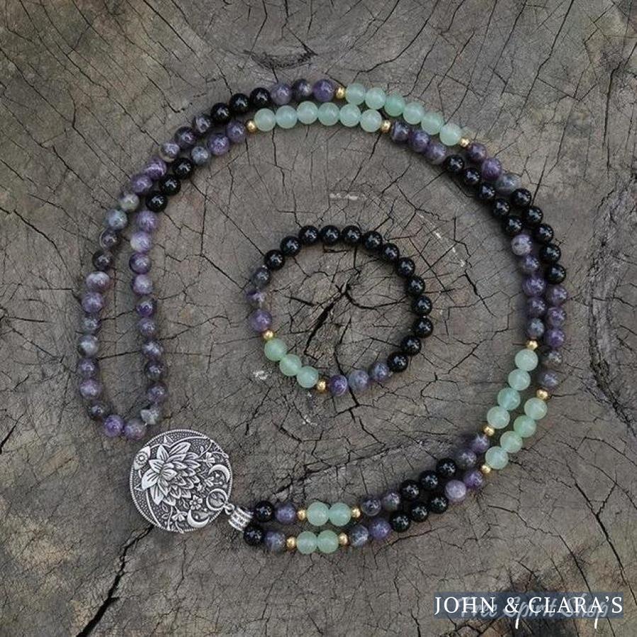 Natural Green Aventurine Amethyst & Black Onyx Bead Bracelet