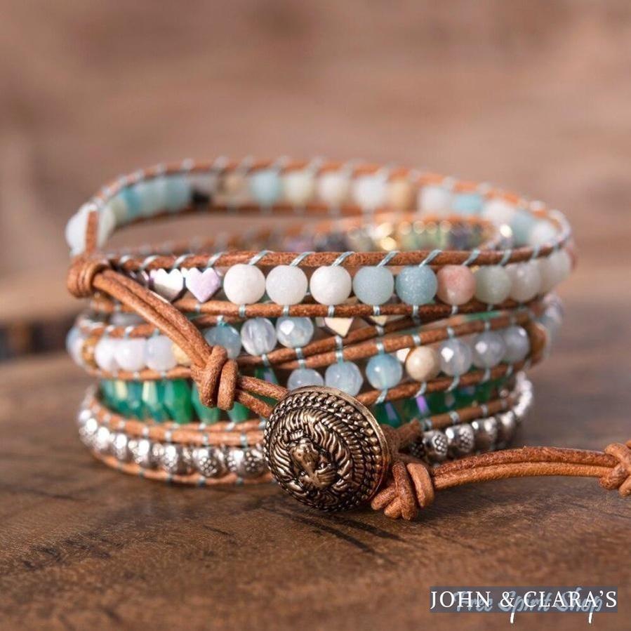 Natural Green Jade & Amazonite Bead Wrap Bracelet