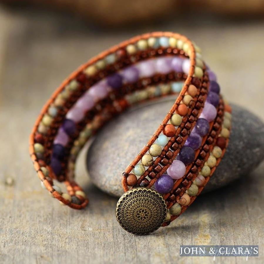 Natural King Jasper & Purple Quartz Bead Bracelet