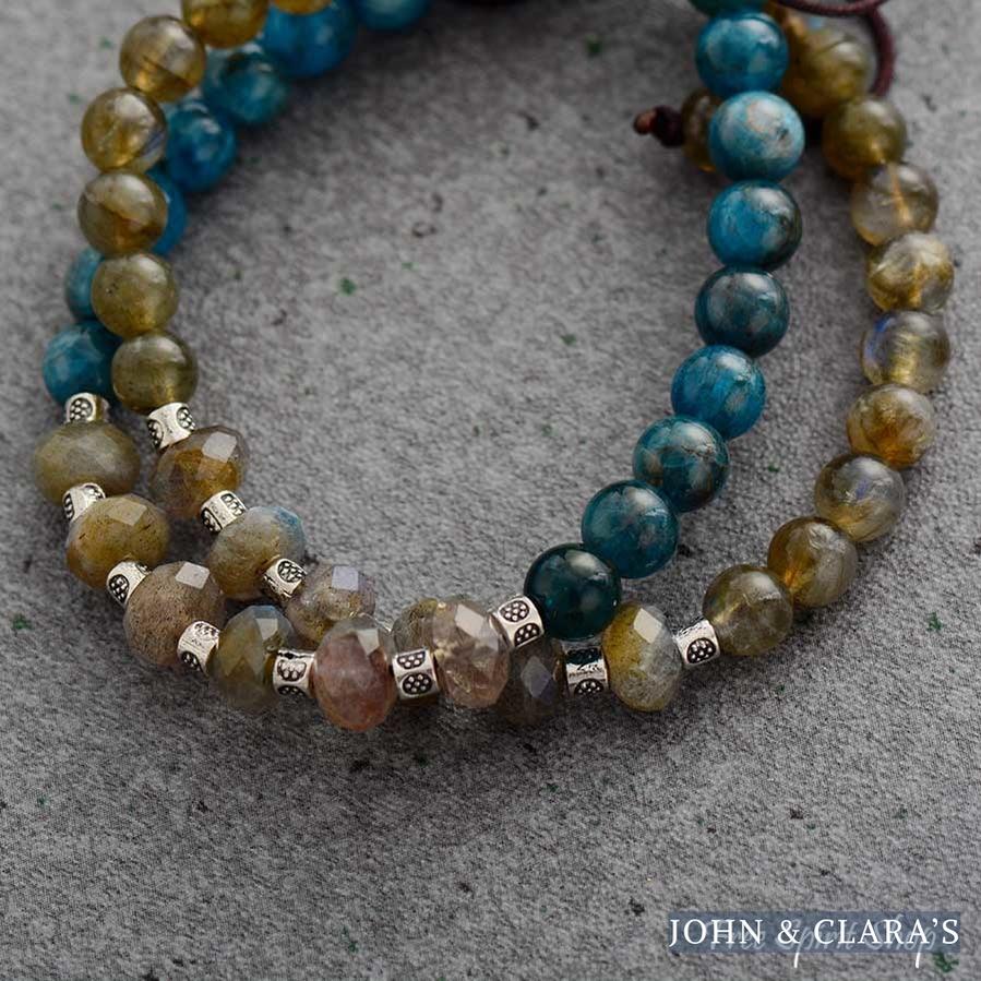 Natural Labradorite & Apatite Bead Bracelet