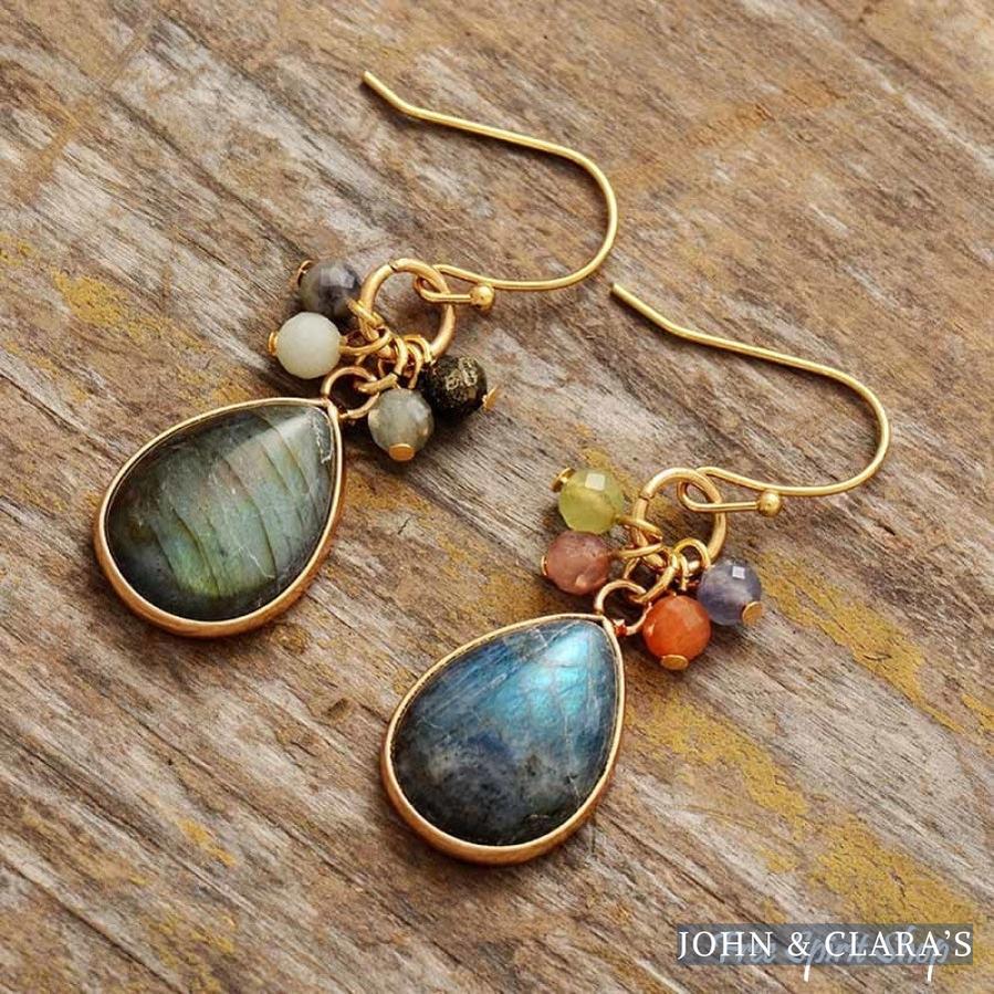 Natural Labradorite & Mixed Beads Drop Earrings