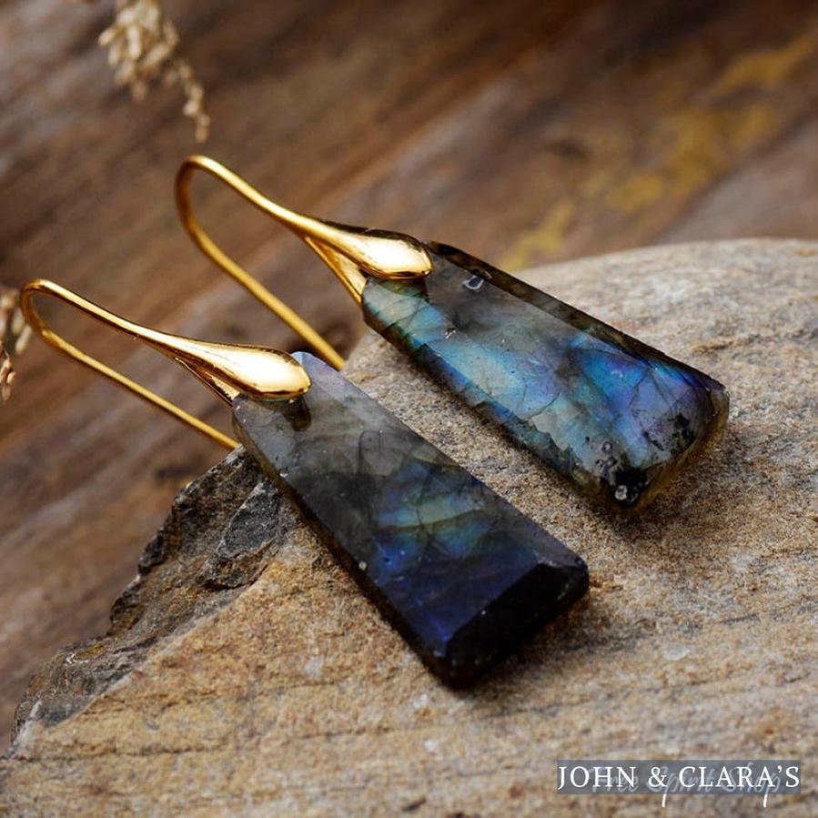 Natural Labradorite Pyramid Earrings