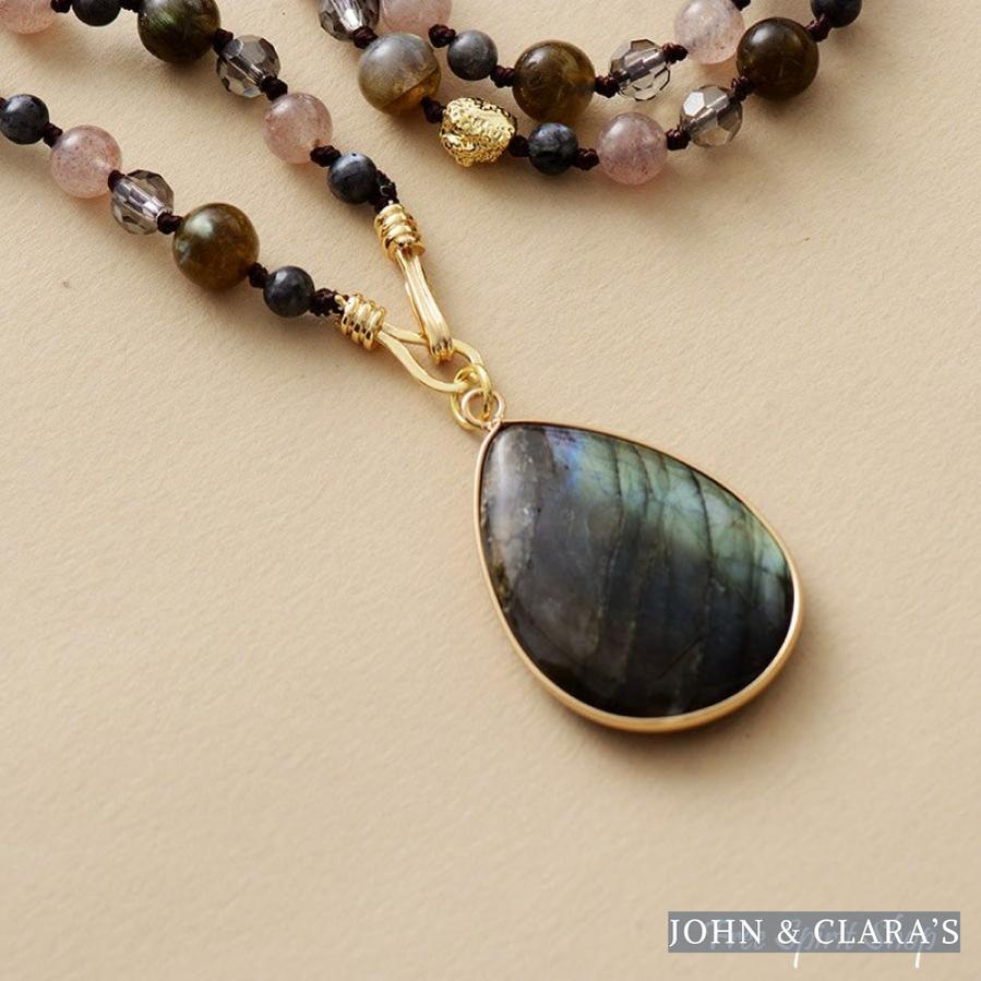 Natural Labradorite & Strawberry Quartz Beaded Necklace