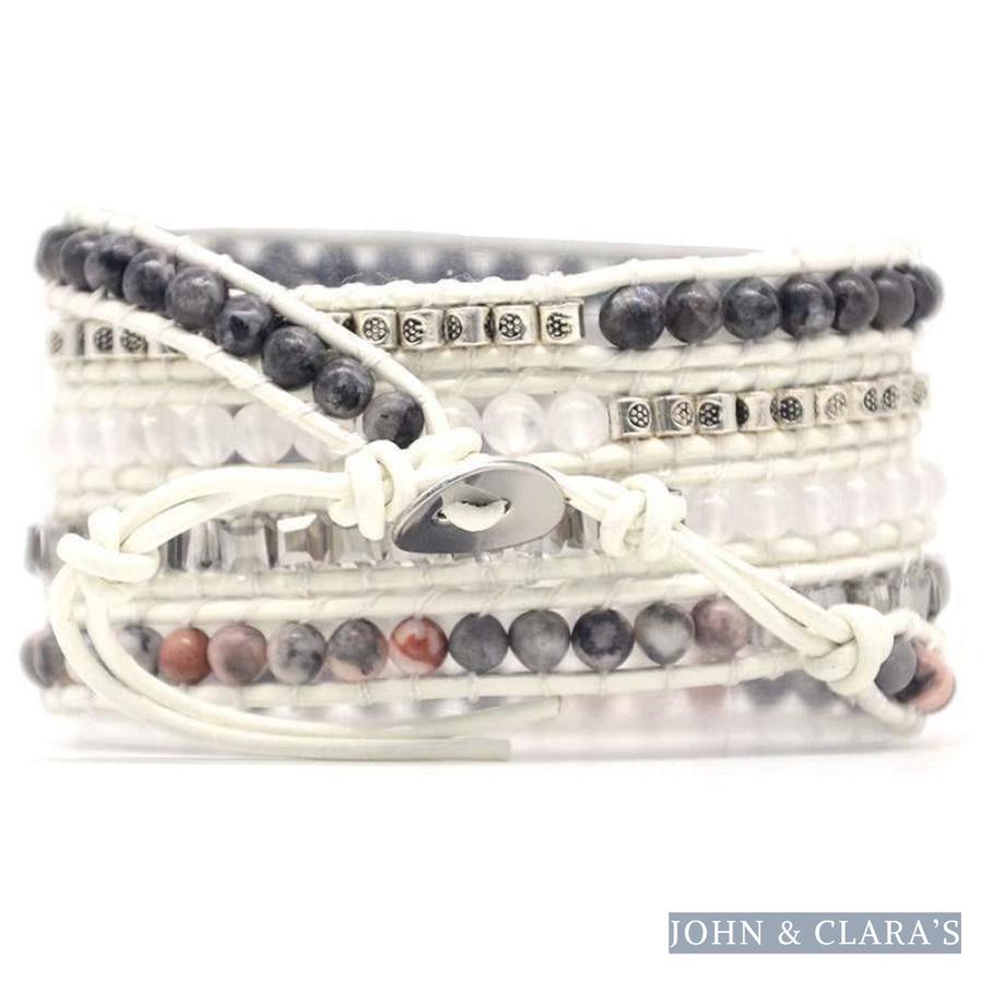 Natural Labradorite, White Jade & Druzy Wrap Bracelet