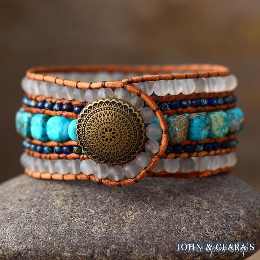 Natural Matte Quartz & Turquoise Wrap Bracelet