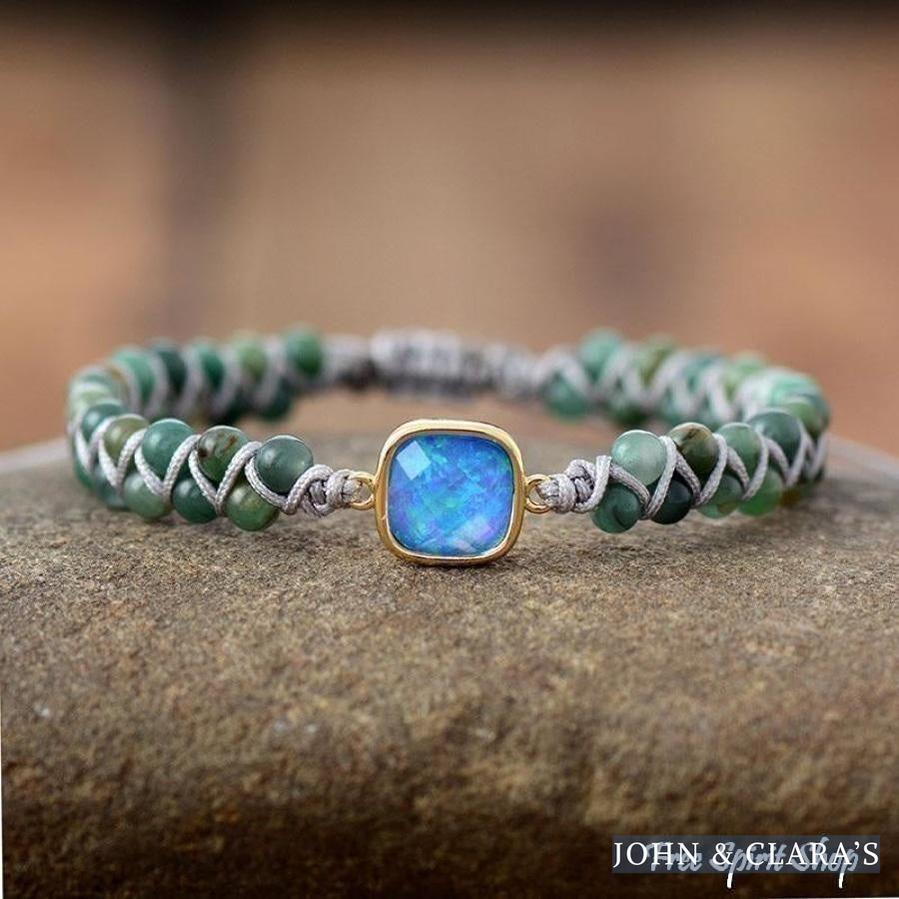 Natural Moss Agate & Opal Bead Bracelet