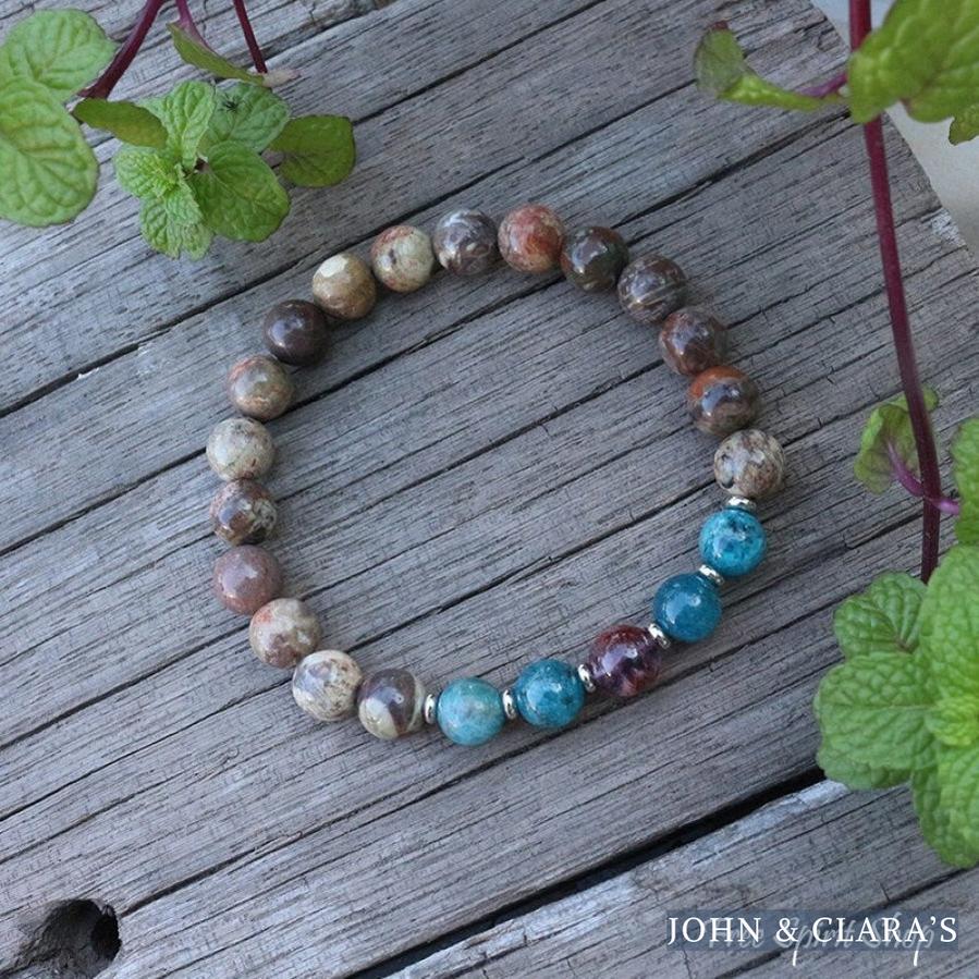Natural Onyx Apatite & Amethyst Bead Bracelet