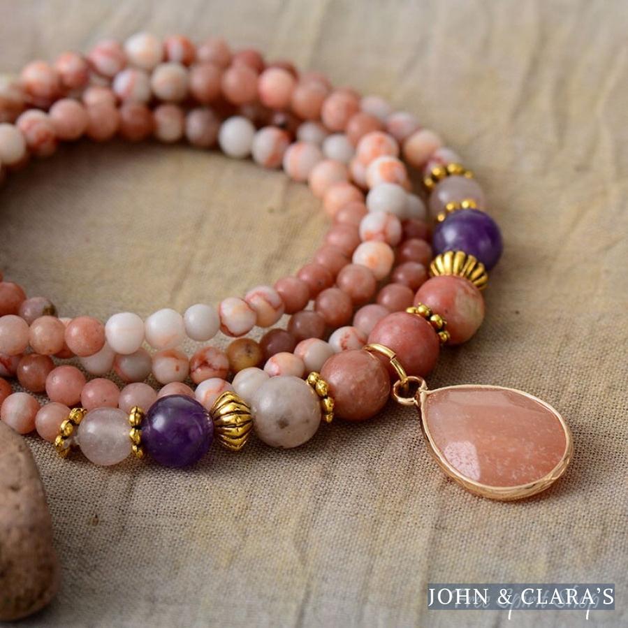 Natural Pink Aventurine & Amethyst Bead Bracelet / Necklace