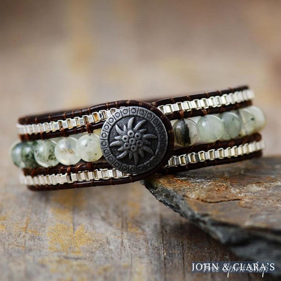 Natural Prehnite Gemstone Bead Wrap Bracelet