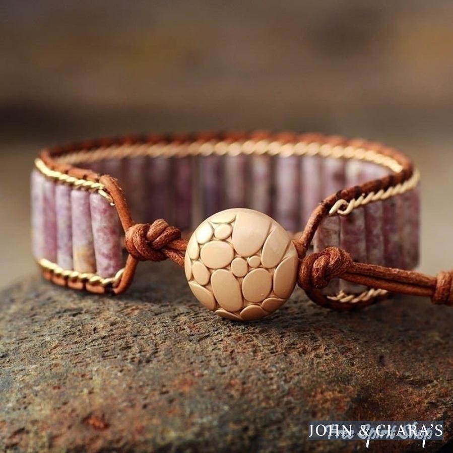 Natural Purple Lepidolite Tube Wrap Bracelet