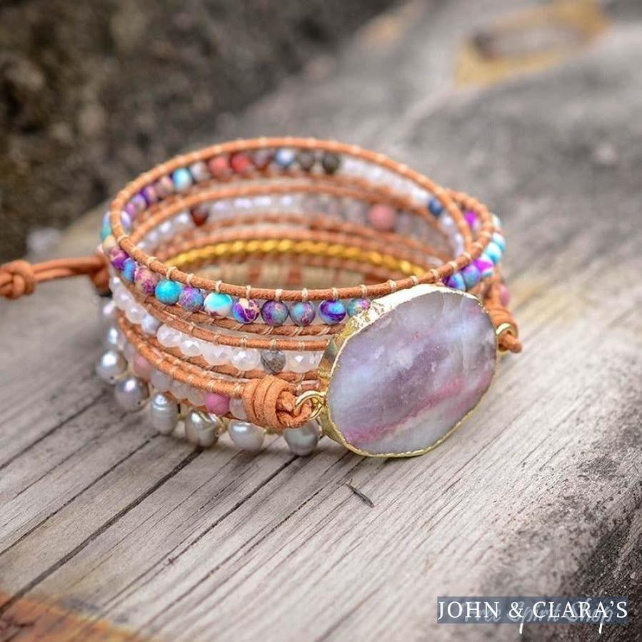 Natural Purple Quartz & Jasper Wrap Bracelet