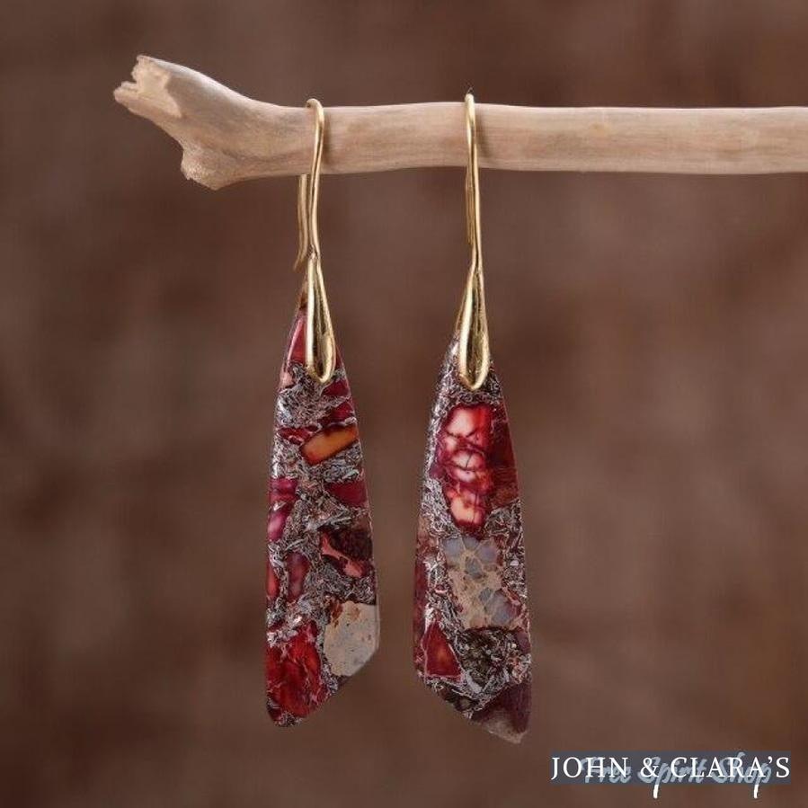 Natural Red Regalite Stone Earrings