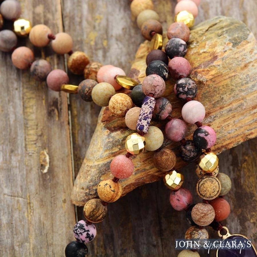 Natural Rhodonite and Jasper Gemstone Bead Necklace