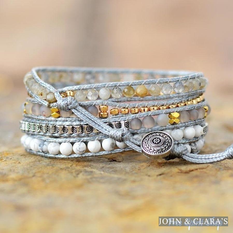 Natural Rose Quartz Howlite & Rutilated Quartz Wrap Bracelet
