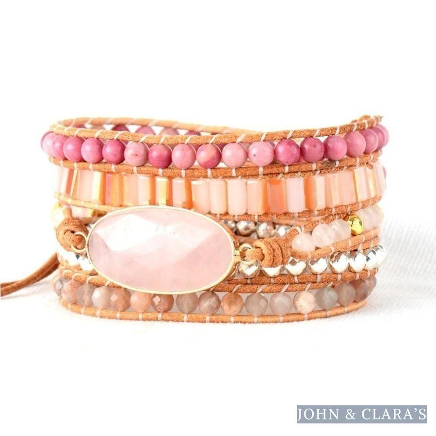 Natural Rose Quartz Rhodonite & Sunstone Wrap Bracelet