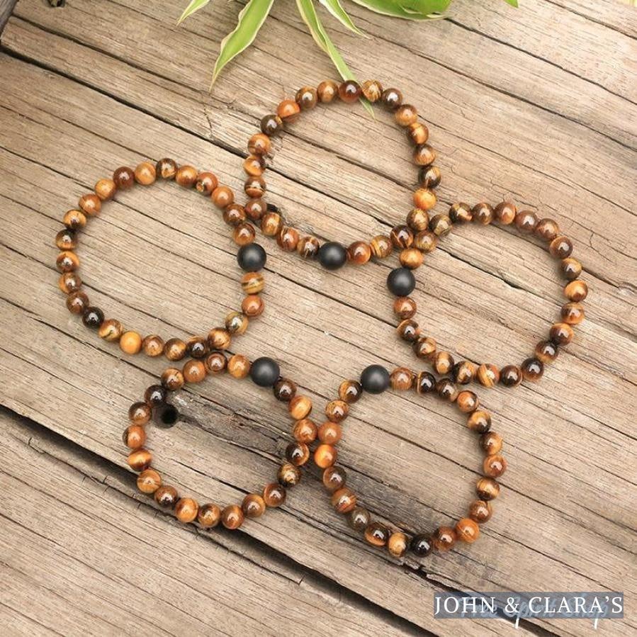 Natural Tiger Eye & Black Onyx Bead Bracelet