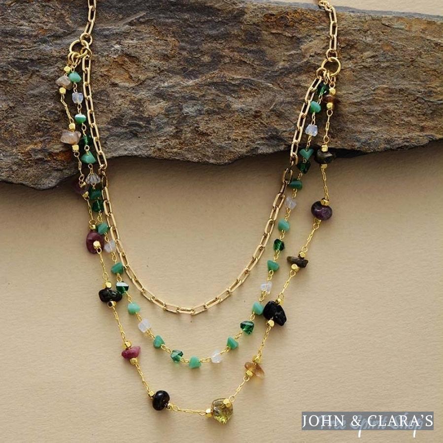 Natural Tourmaline & Green Aventurine Chain Multi-Layer Necklace