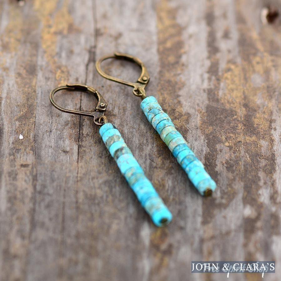 Natural Turquoise Stone Tube Earrings