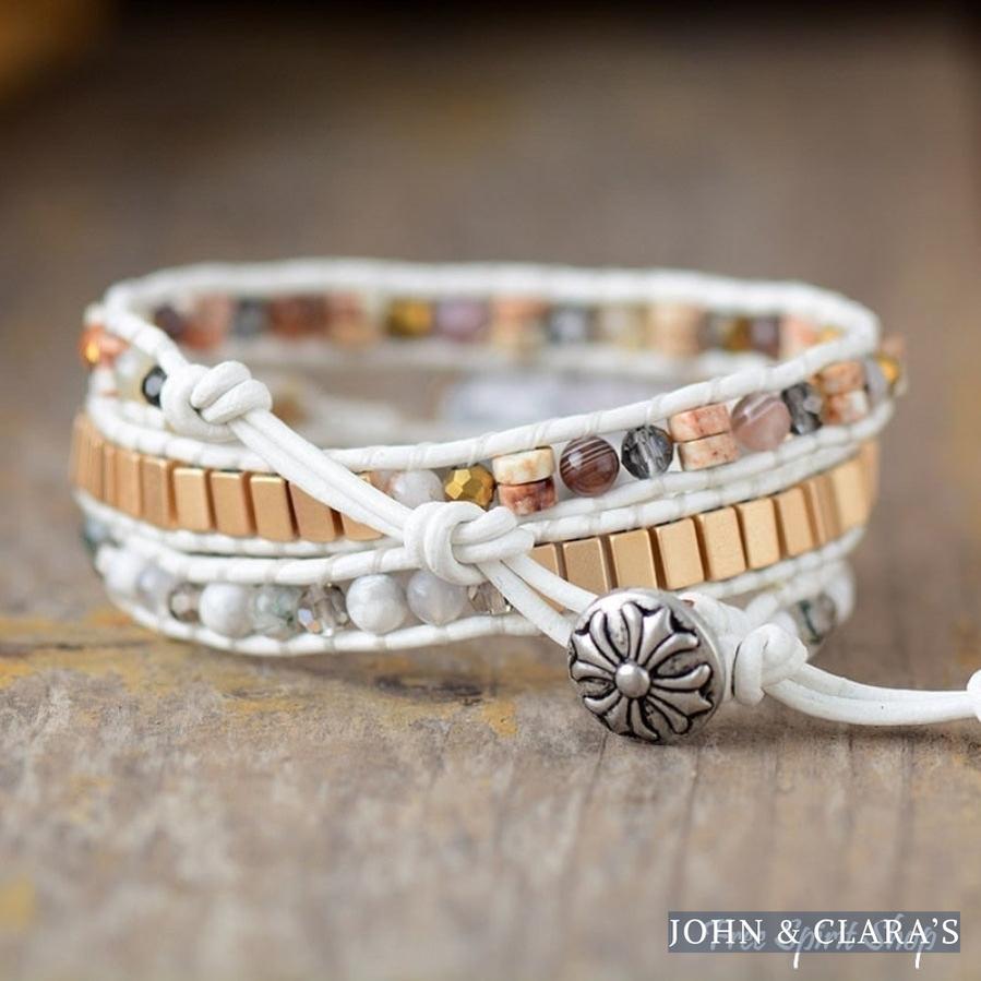 Natural White Howlite Bead Wrap Bracelet