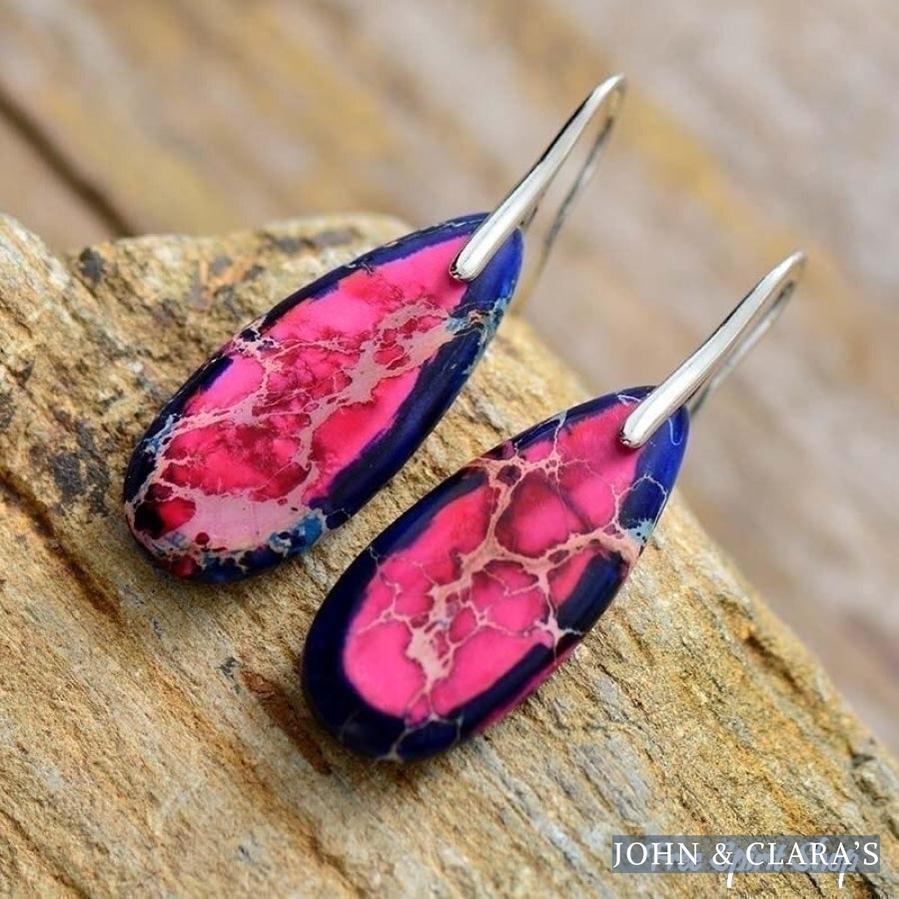 Pink & Navy Blue Imperial Jasper Earrings