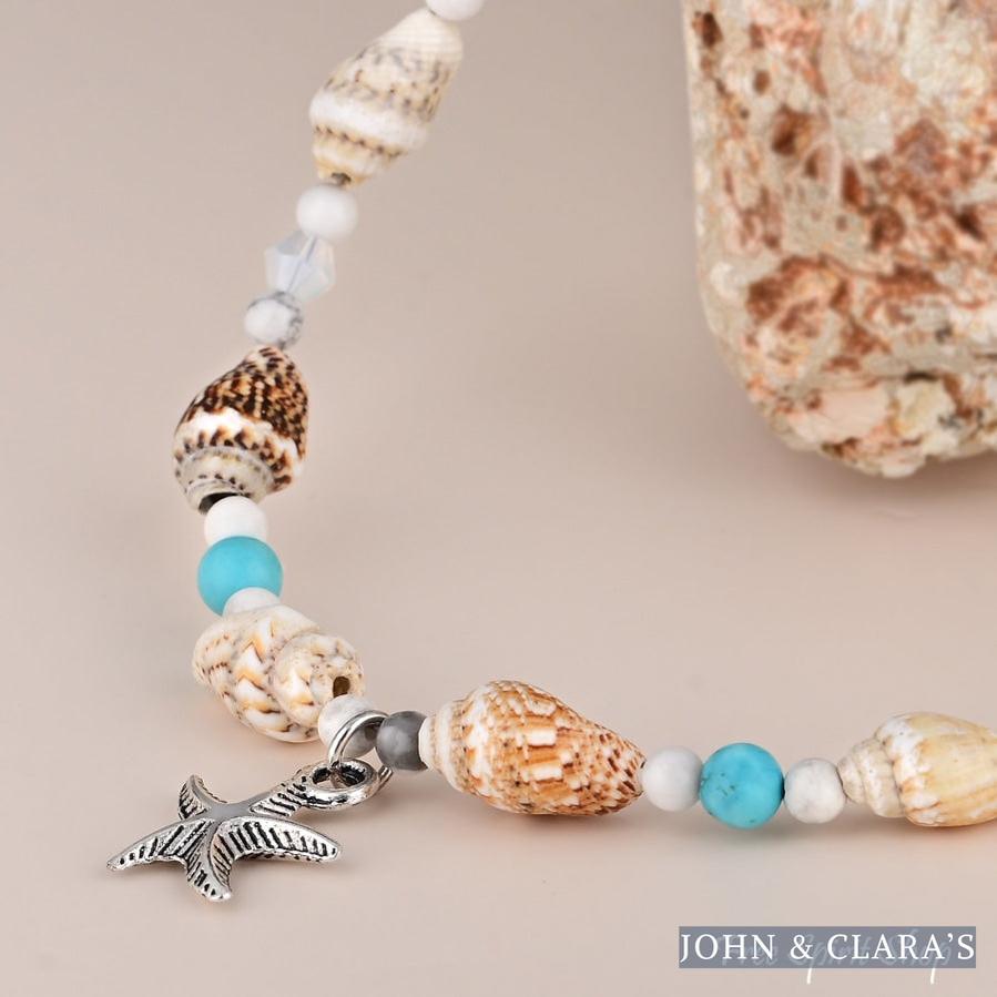 Seashell & Starfish Charm Beaded Anklet