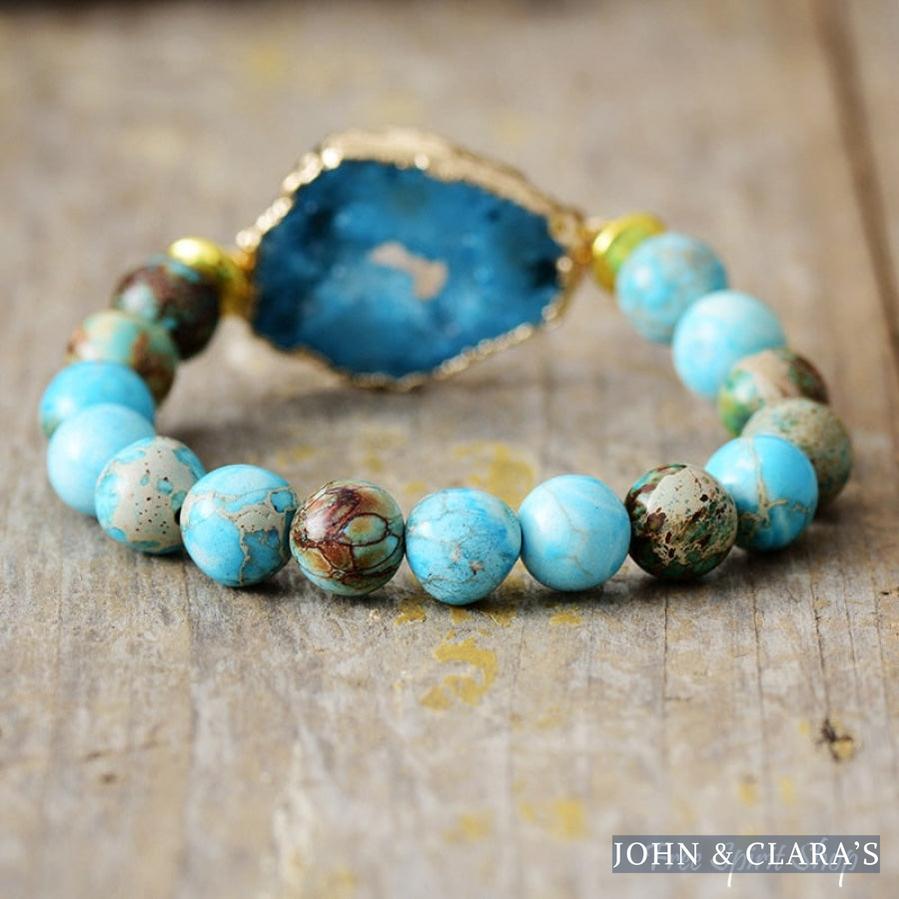 Turquoise Howlite & Druzy Bead Bracelet