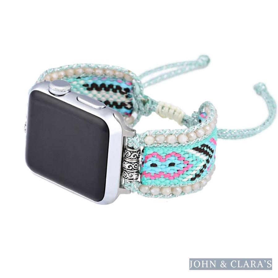 Turquoise & Pink Braided Woven Nylon Adjustable Apple Watch Band