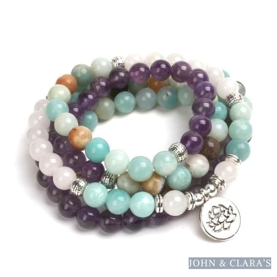 108 Amazonite Rose Quartz & Amethyst Mala Bead Bracelet
