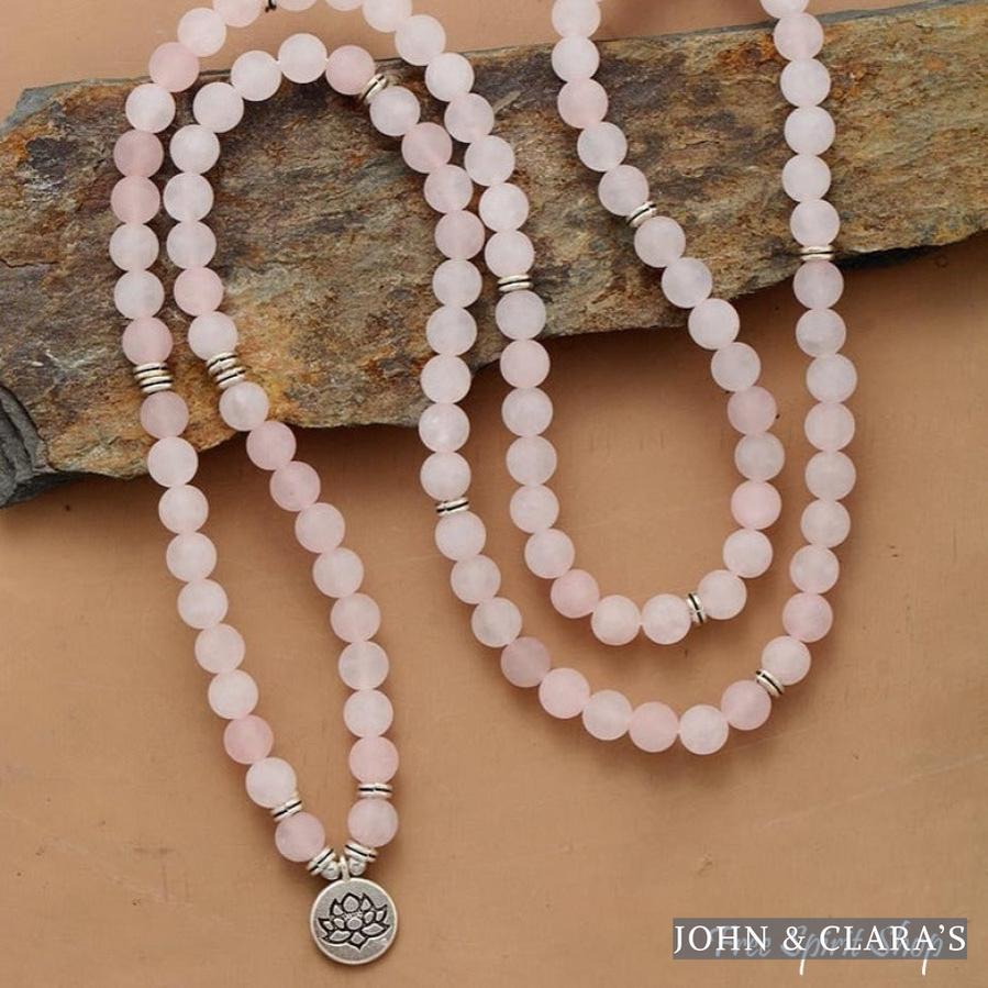 108 Frosted Rose Quartz Mala Bead Bracelet
