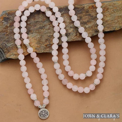 108 Frosted Rose Quartz Mala Bead Bracelet