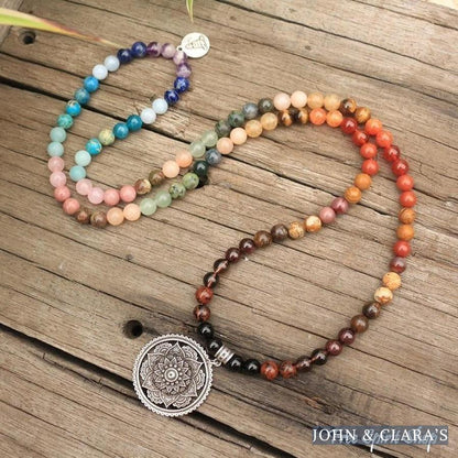 108 Natural 7 Chakra Gemstone Mala Bead Necklace