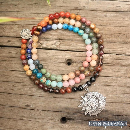 108 Natural 7 Chakra Gemstone Mala Bead Necklace